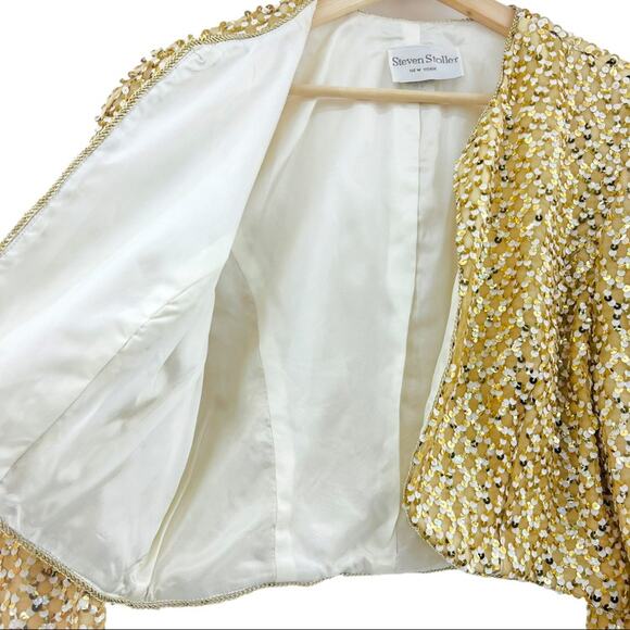 Steven Stoller US 14 American VINTAGE 80s Gold Sequin Bolero Crop Jacket - Picture 9 of 10